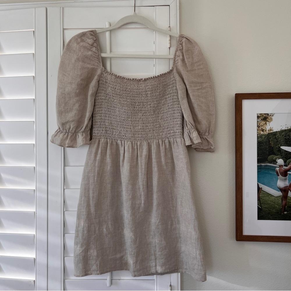 💥LAST CALL💥Reformation Linen Puff Sleeve Dress, Oatmeal